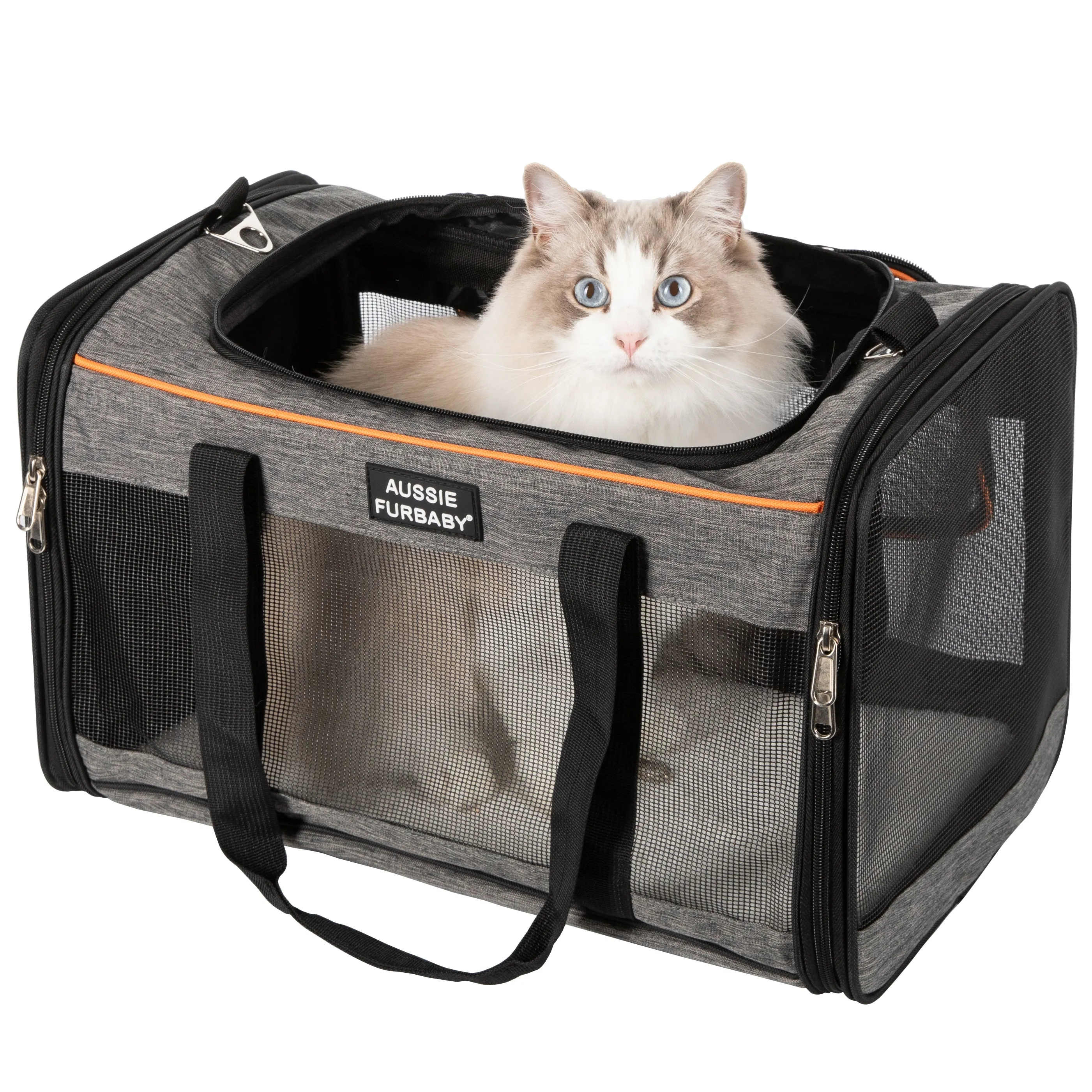 AUSSIE FURBABY Cat Carrier & Dog Carrier - Durable Padded Travel Bag, Comfortable Pet Carrier with Shoulder Strap - Airline Approved Cat Carrier Versatile Cat Backpack Cat Bag Collapsible Cat Carrier