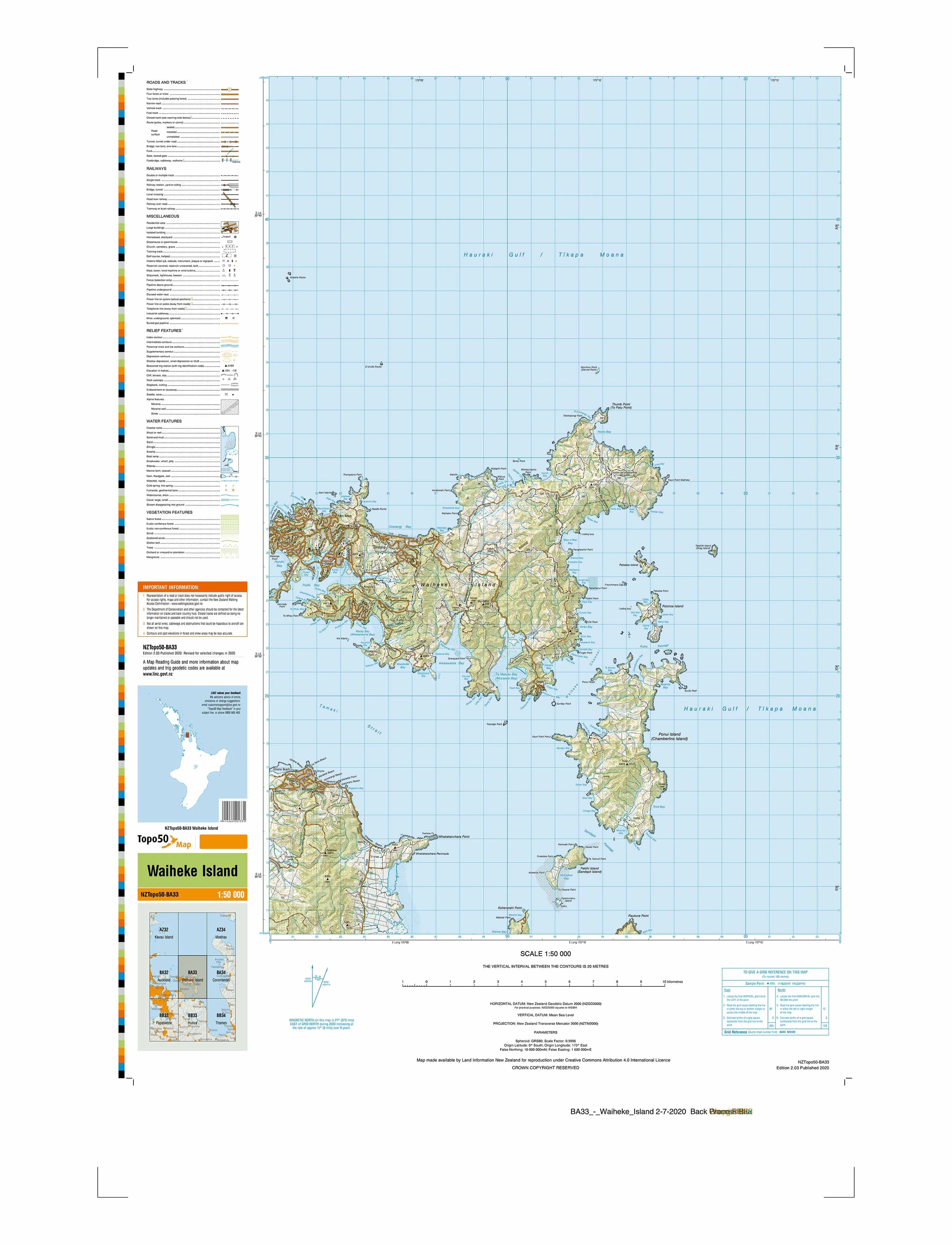 BA33 - Waiheke Island Topo50 map