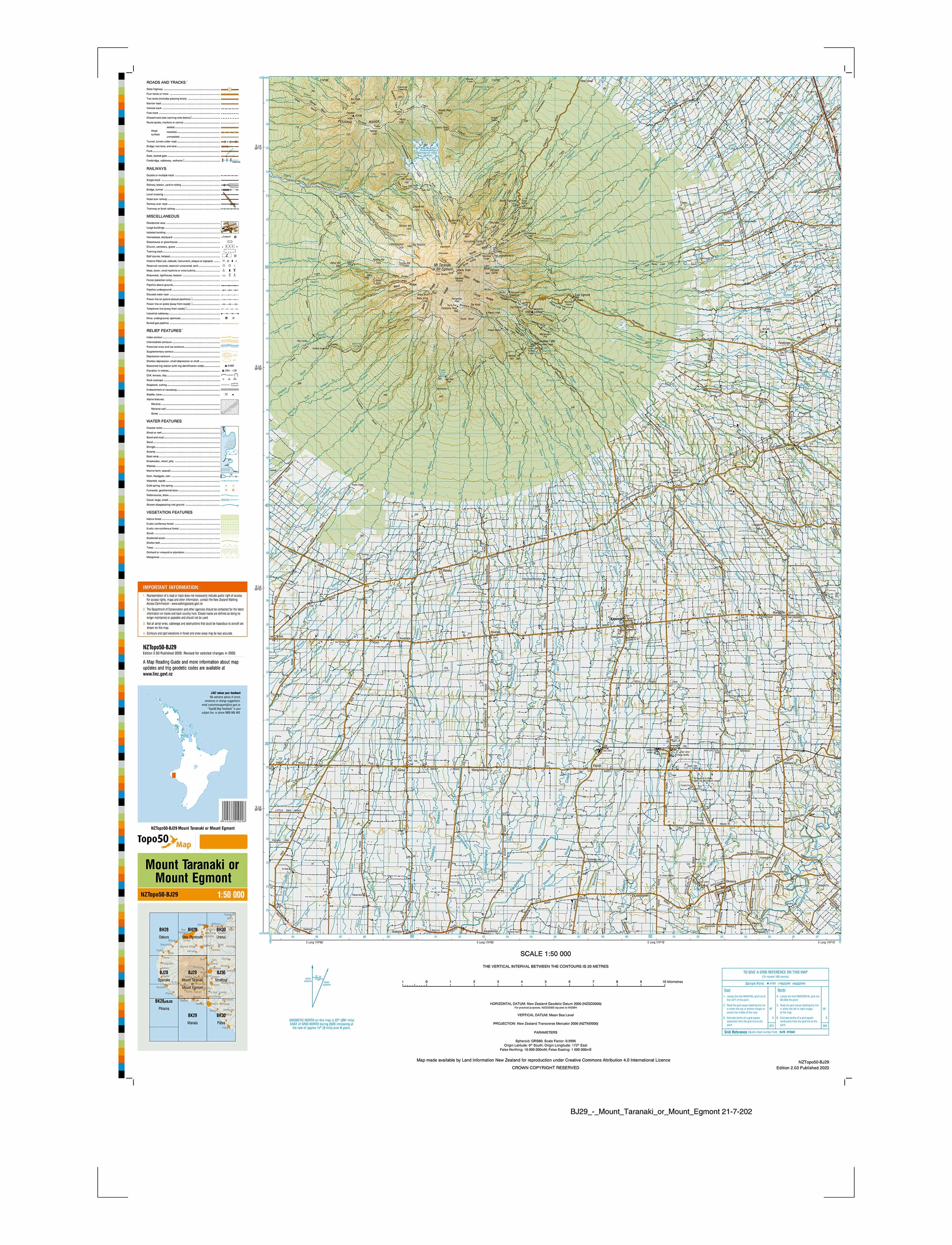 BJ29 - Mount Taranaki or Mount Egmont Topo50 map