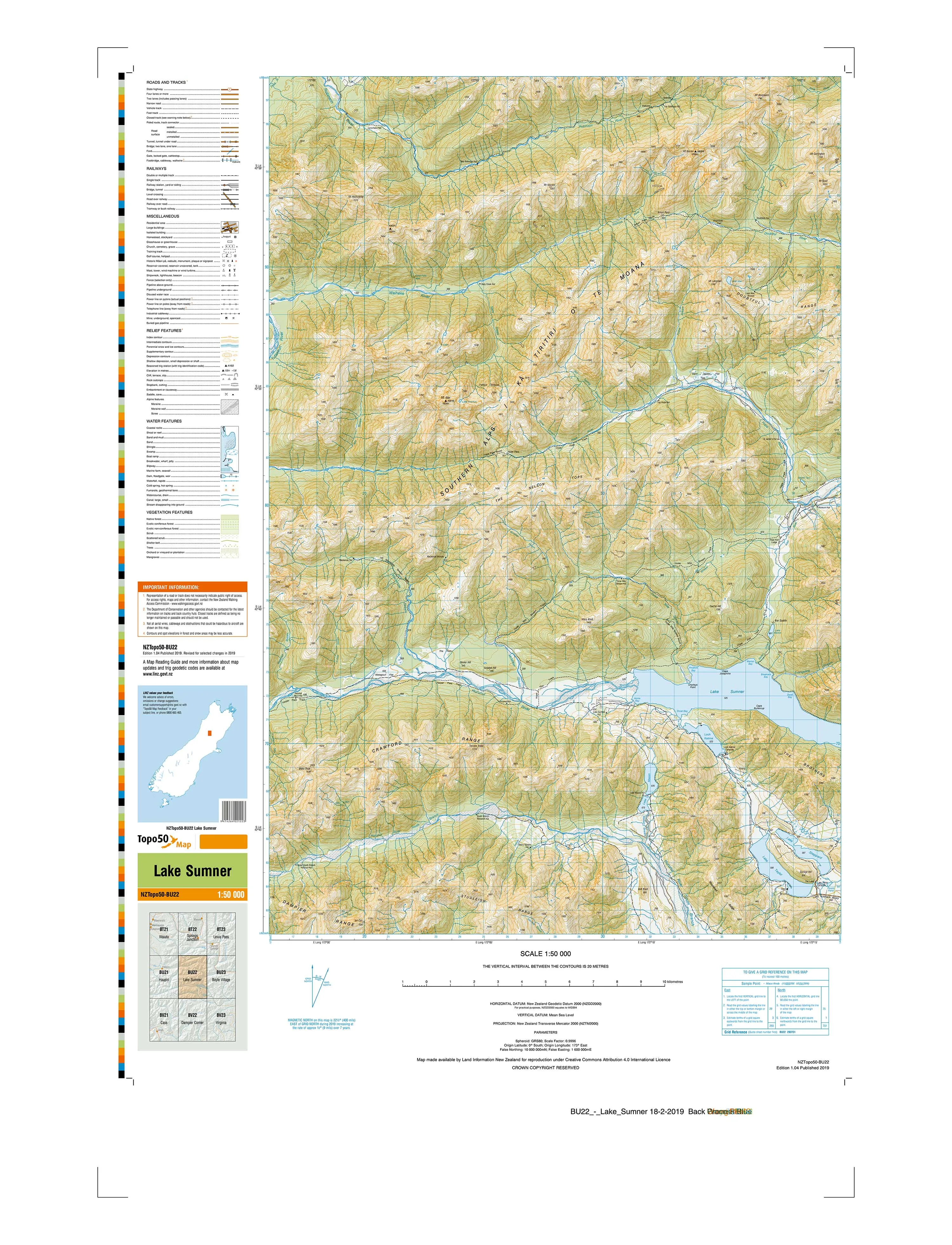 BU22 - Lake Sumner Topo50 map