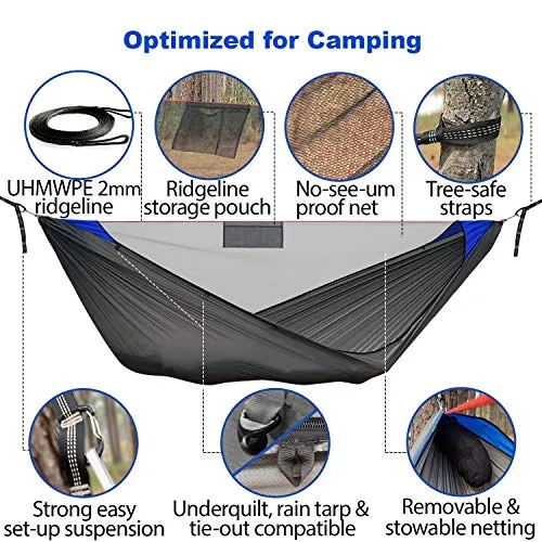 Camping Hammock with Mosquito Net - Pinnacle 360 11 ft - Ultralight Hammock Tent Bundle with Bug Netting, Straps, and Carabiners Fully Removable Net