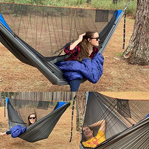 Camping Hammock with Mosquito Net - Pinnacle 360 11 ft - Ultralight Hammock Tent Bundle with Bug Netting, Straps, and Carabiners Fully Removable Net