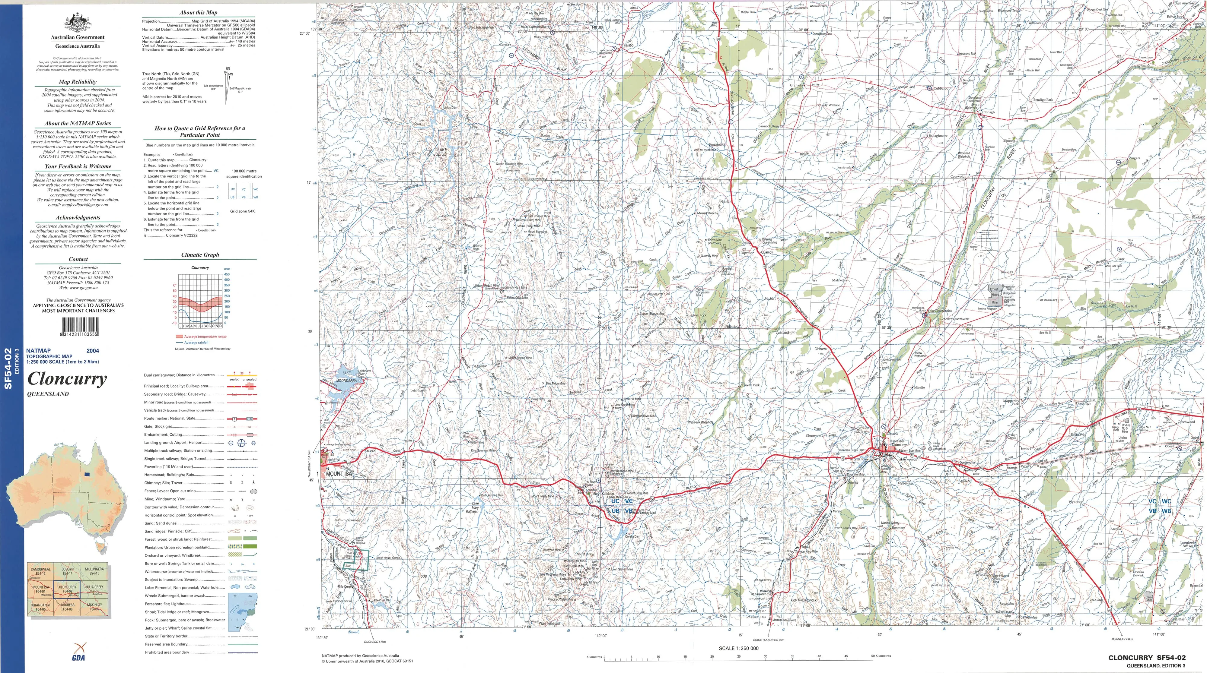 Cloncurry SF54-02 Topographic Map 1:250k