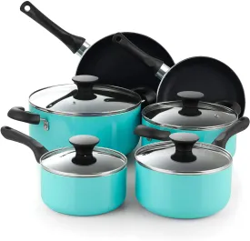 Cook N Home Kitchen Cookware Sets Nonstick, Pots and Pans Set Includes Stockpots, Saucepans, Frying Pans, Dutch Oven Pot with Lids, 10-Piece, Turquoise