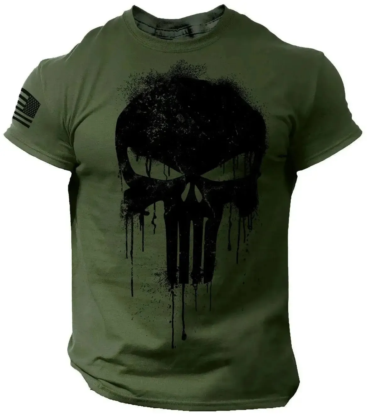 Men's T Shirt for Men 3D Print Military Patriotic Skull Dropped T Shirt Oversized Short-Sleeved Sportswear Men Clothing Top Tees