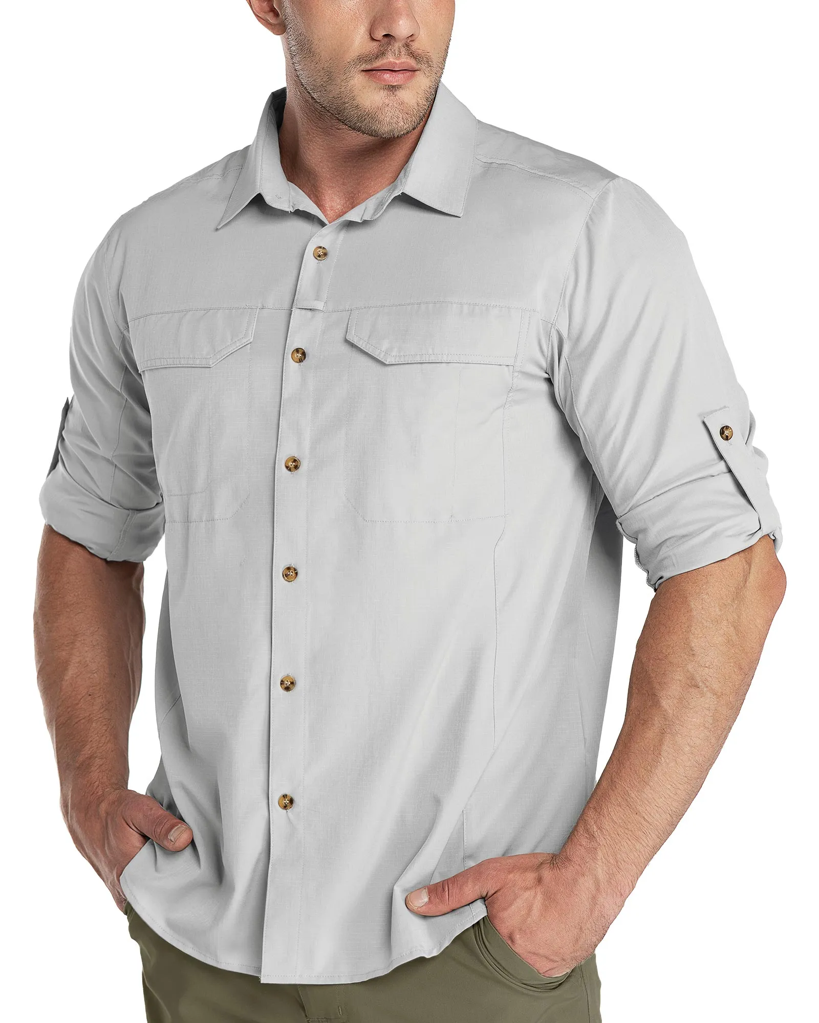 Men's UPF 50  Breathable Mesh Lined Vents Adjustable Sleeve Shirt