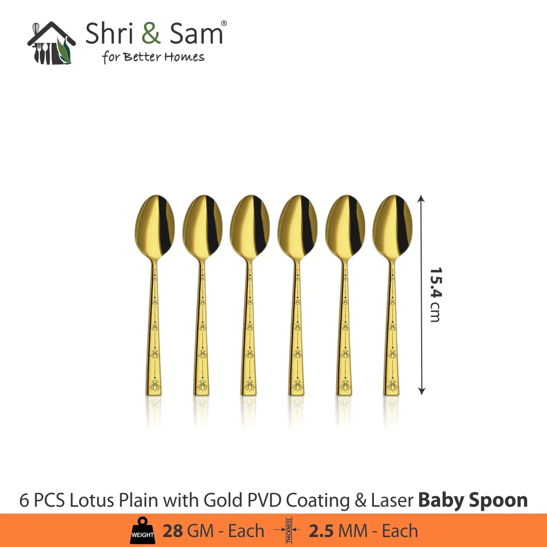 Stainless Steel Cutlery with Gold PVD Coating & Laser Lotus Plain