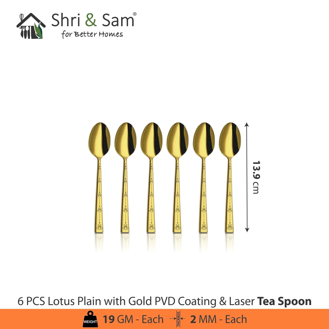 Stainless Steel Cutlery with Gold PVD Coating & Laser Lotus Plain