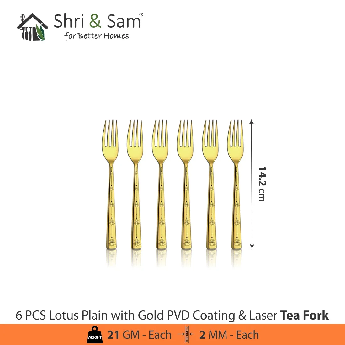 Stainless Steel Cutlery with Gold PVD Coating & Laser Lotus Plain