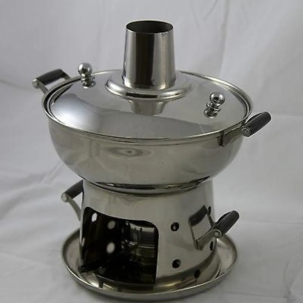 Stainless Steel Mongolian Hot Pot With Alcohol Burner Chinese Steam Boat