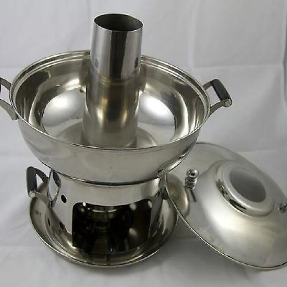 Stainless Steel Mongolian Hot Pot With Alcohol Burner Chinese Steam Boat