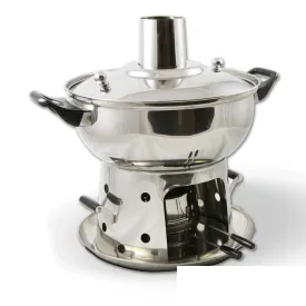 Stainless Steel Mongolian Hot Pot With Alcohol Burner Chinese Steam Boat