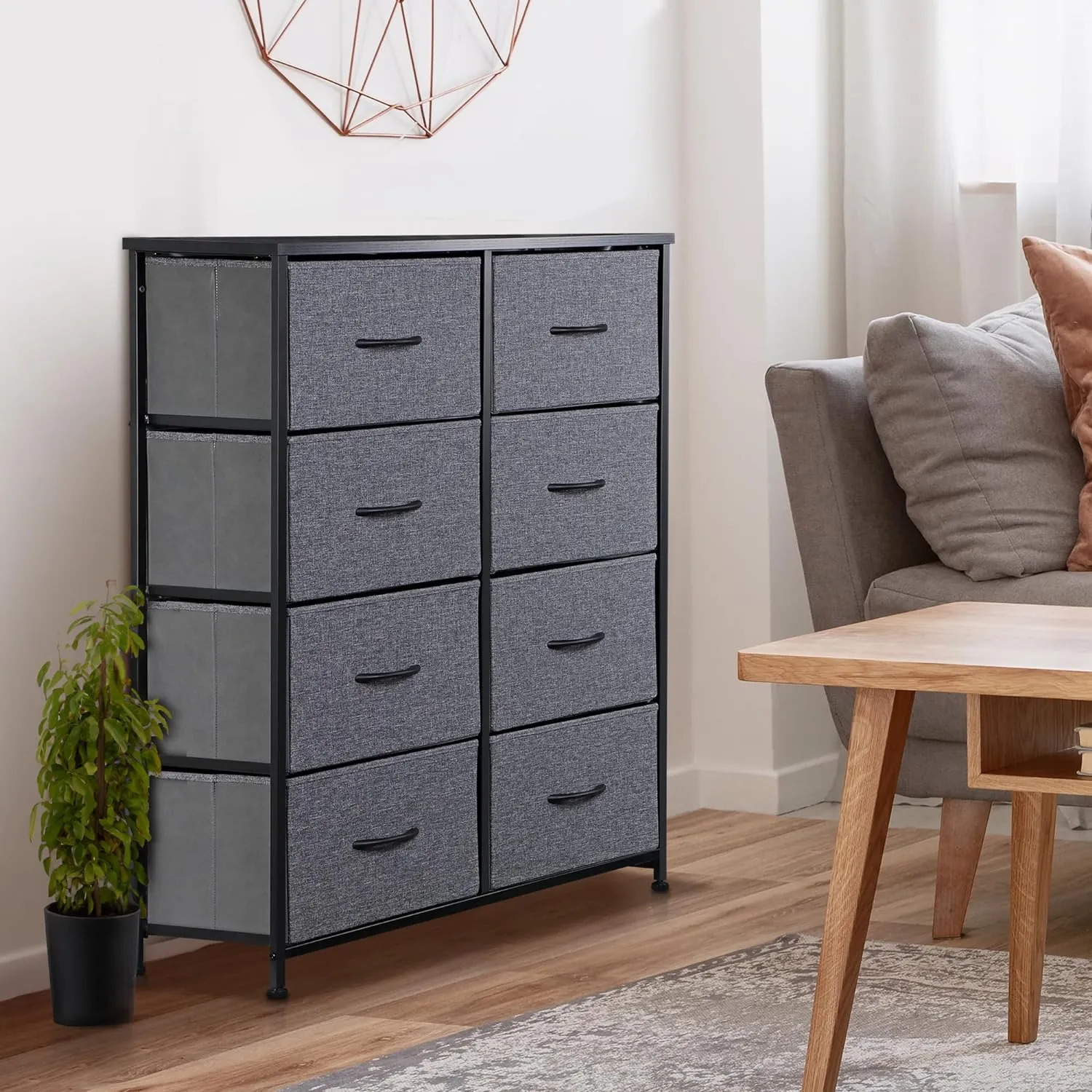 ZENY™ Dresser for Bedroom with 8 Drawers 38.7 inch Tall Chest of Drawers for Clothes, Storage Drawer Organizer TV Stand with Removable Fabric Bins